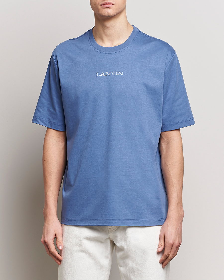 Men | Short Sleeve T-shirts | Lanvin | Embroidered Logo T-Shirt Cornflower