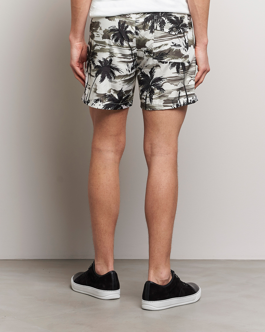 Men | Swimwear | Moncler | Palm Printed Swim Shorts White/Olive
