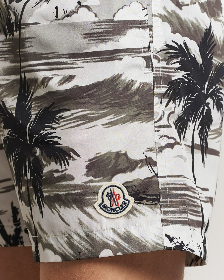 Men | Swimwear | Moncler | Palm Printed Swim Shorts White/Olive