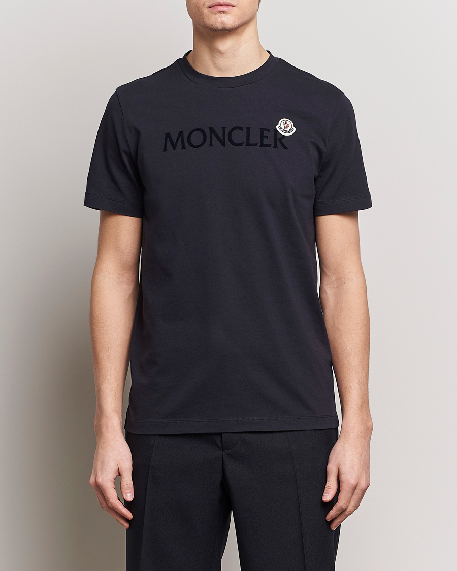 Men | Short Sleeve T-shirts | Moncler | Lettering Logo T-Shirt Navy