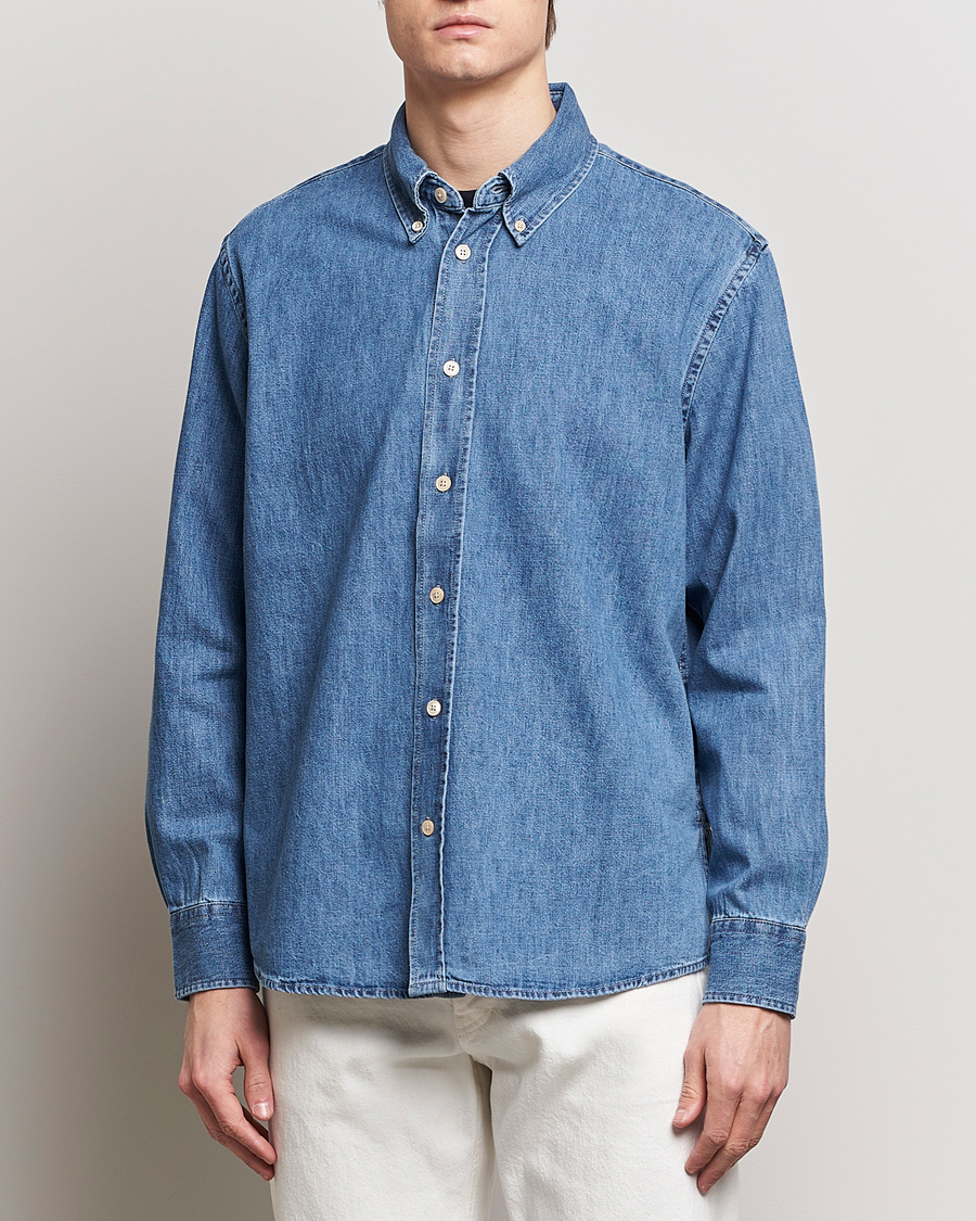 Men |  | Sunflower | Denim Button Down Shirt Mid Blue