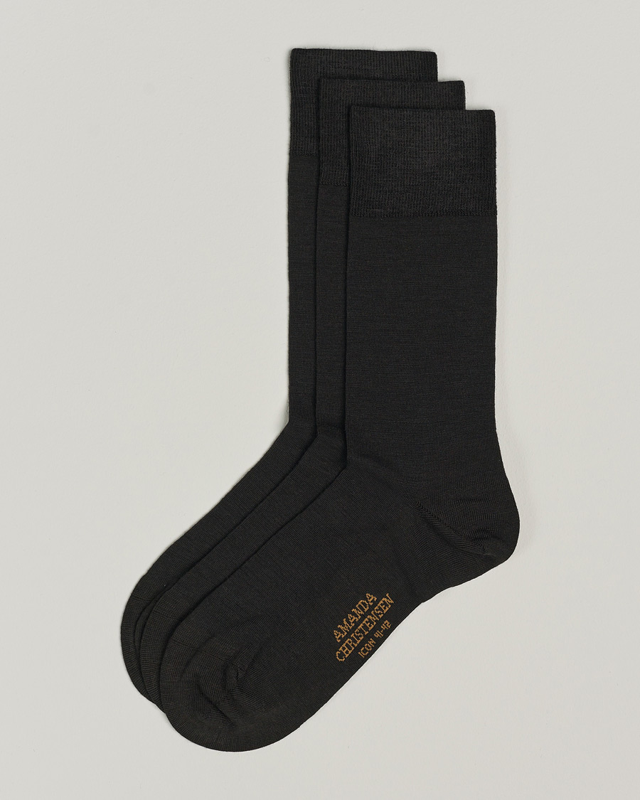 Men | Underwear & Socks | Amanda Christensen | 3-Pack Icon Wool/Cotton Socks Dark Brown