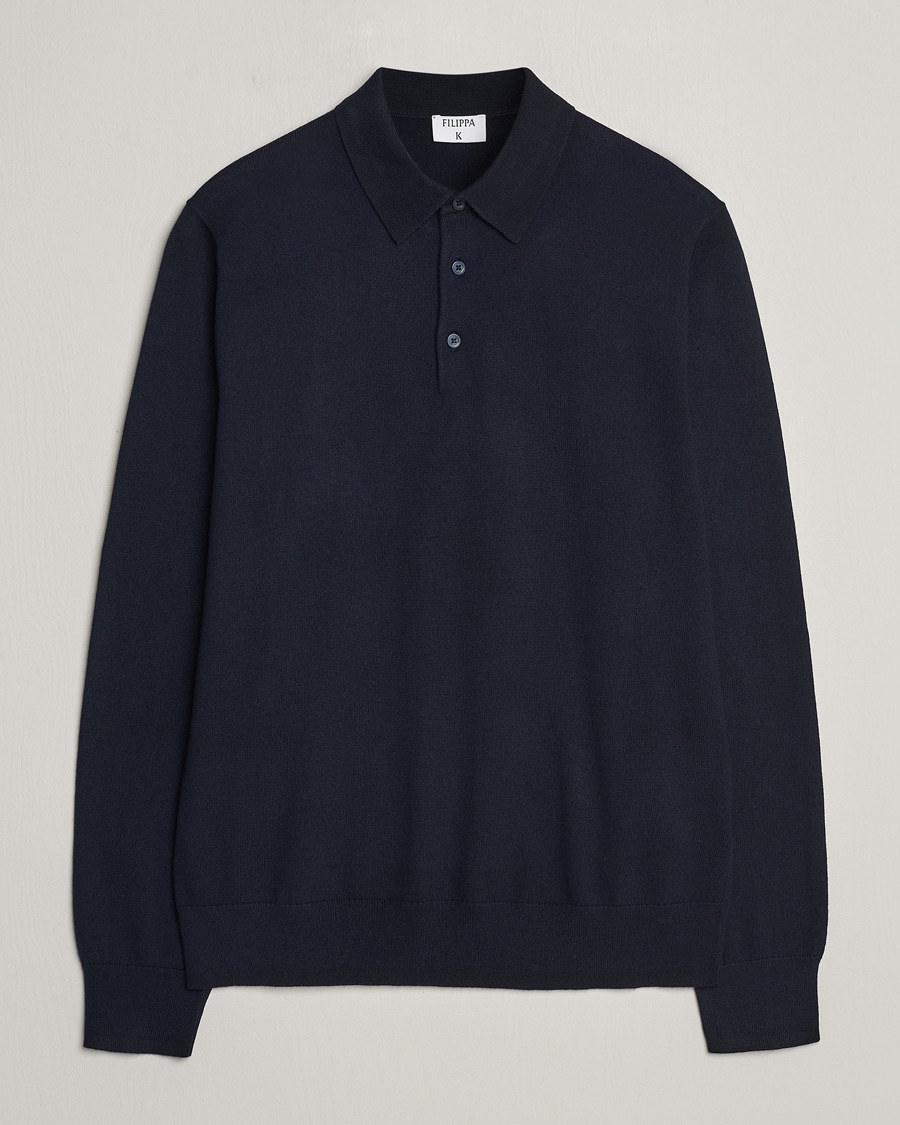 Men | Sweaters & Knitwear | Filippa K | Knitted Polo Shirt Navy
