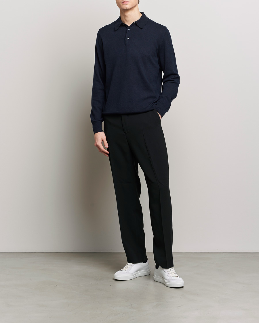 Men | Sweaters & Knitwear | Filippa K | Knitted Polo Shirt Navy