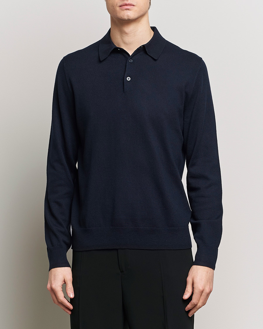 Men | Knitted Polo Shirts | Filippa K | Knitted Polo Shirt Navy