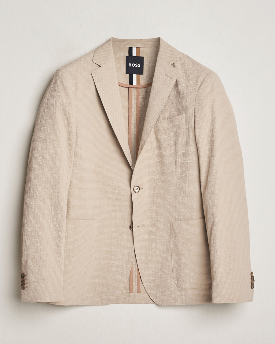 Men | Blazers | BOSS BLACK | Hanry Cotton Seersucker Blazer Dark Beige