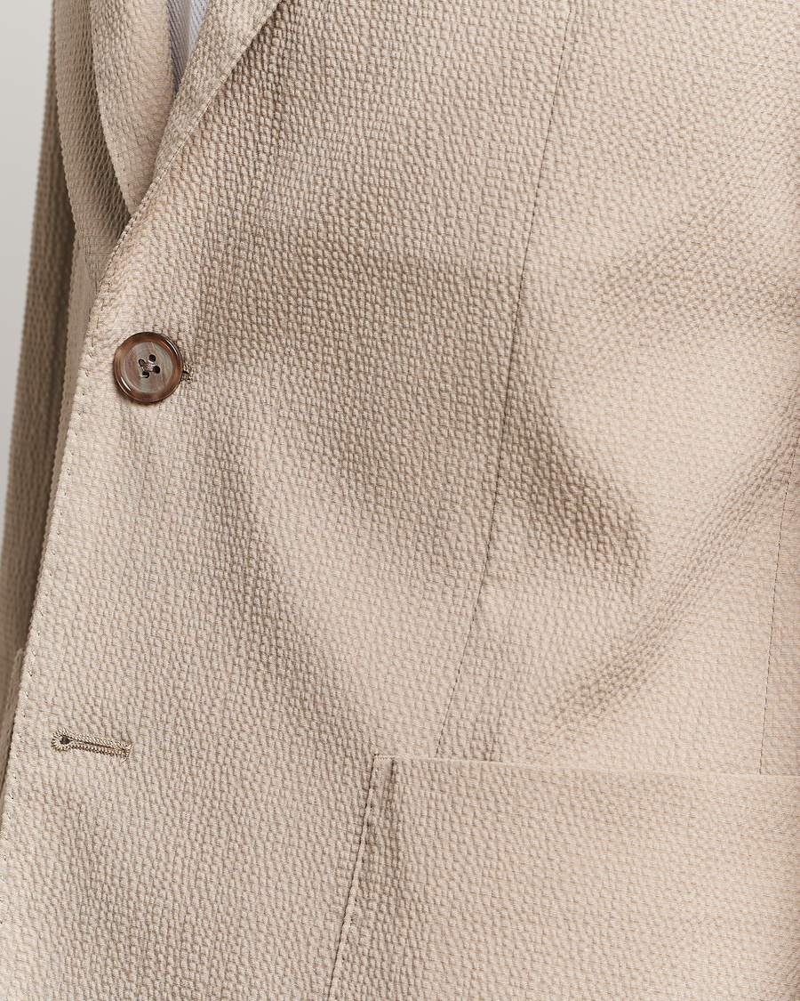 Men | Blazers | BOSS BLACK | Hanry Cotton Seersucker Blazer Dark Beige