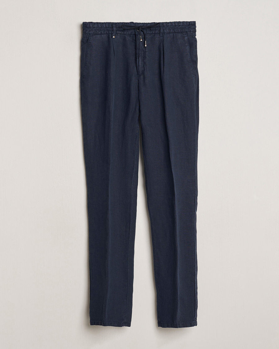 BOSS BLACK Genius Slim Fit Linen Pants Dark Blue at CareOfCarl.com