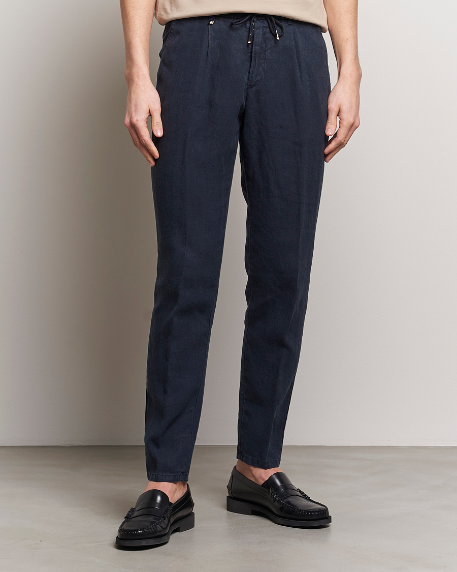 Men | Linen Trousers | BOSS BLACK | Genius Slim Fit Linen Pants Dark Blue