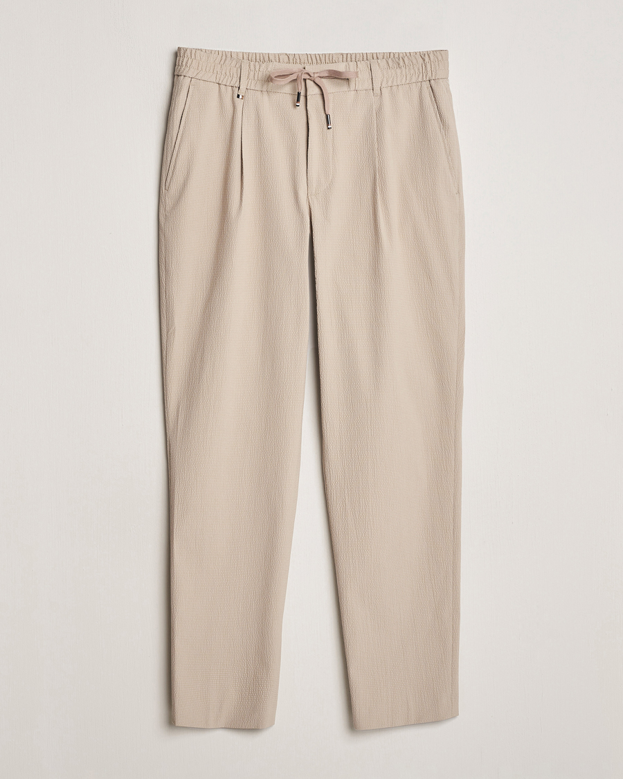 Men | Trousers | BOSS BLACK | Perin Cotton Seersucker Pants Dark Beige