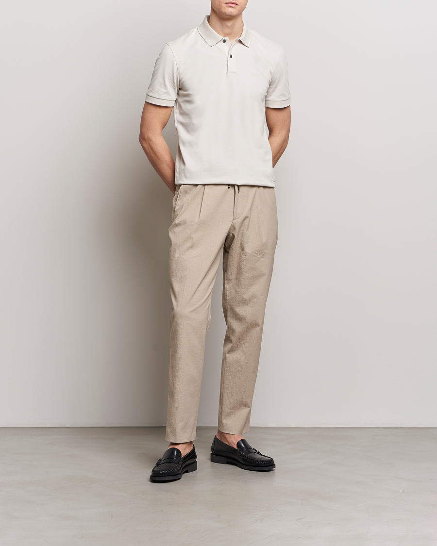 Men | Trousers | BOSS BLACK | Perin Cotton Seersucker Pants Dark Beige
