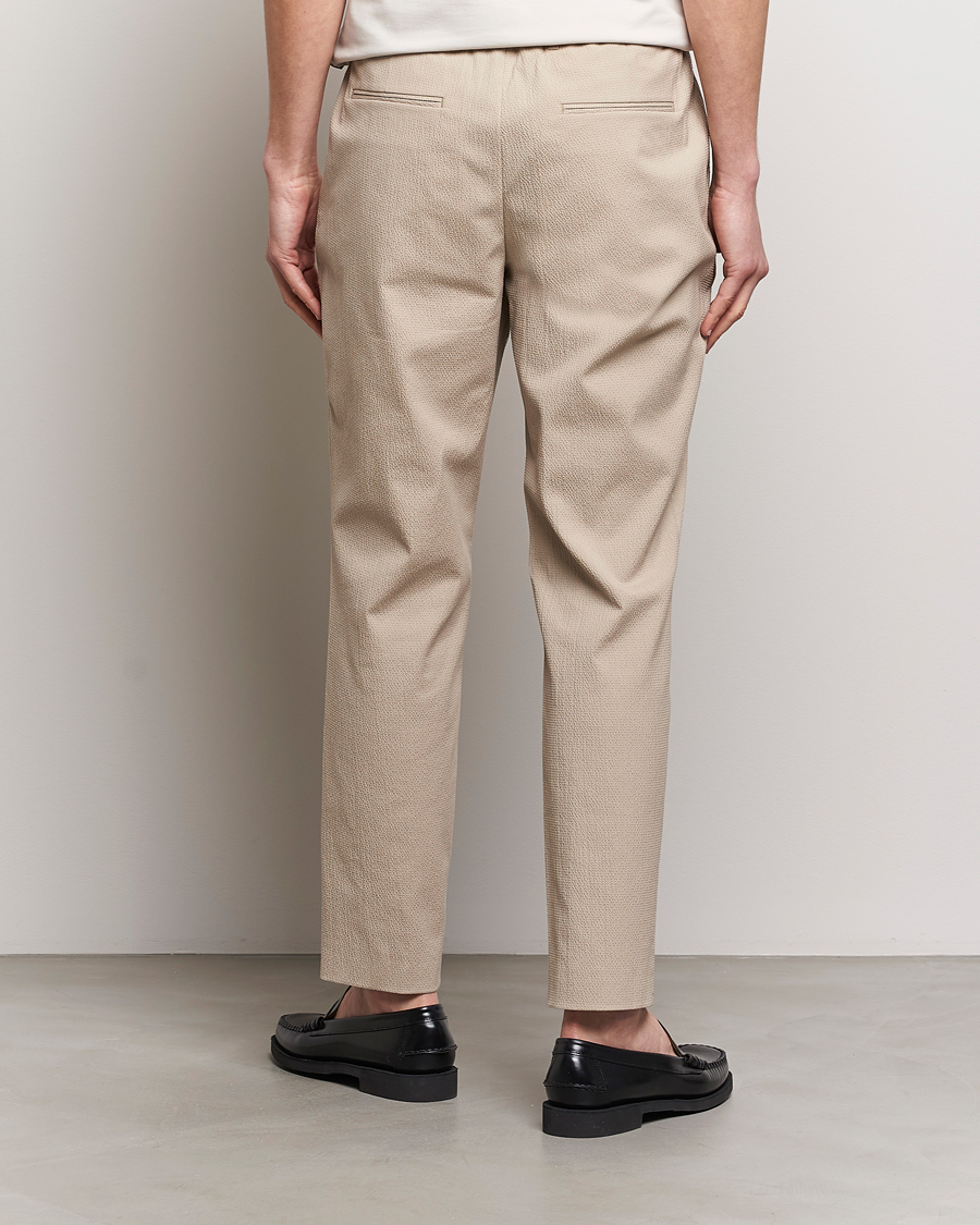 Men | Trousers | BOSS BLACK | Perin Cotton Seersucker Pants Dark Beige