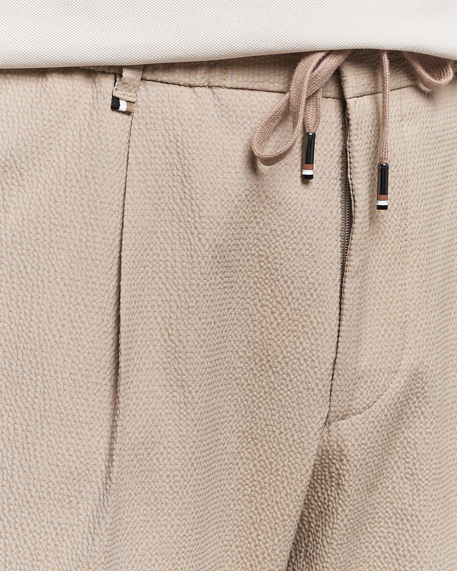 Men | Trousers | BOSS BLACK | Perin Cotton Seersucker Pants Dark Beige