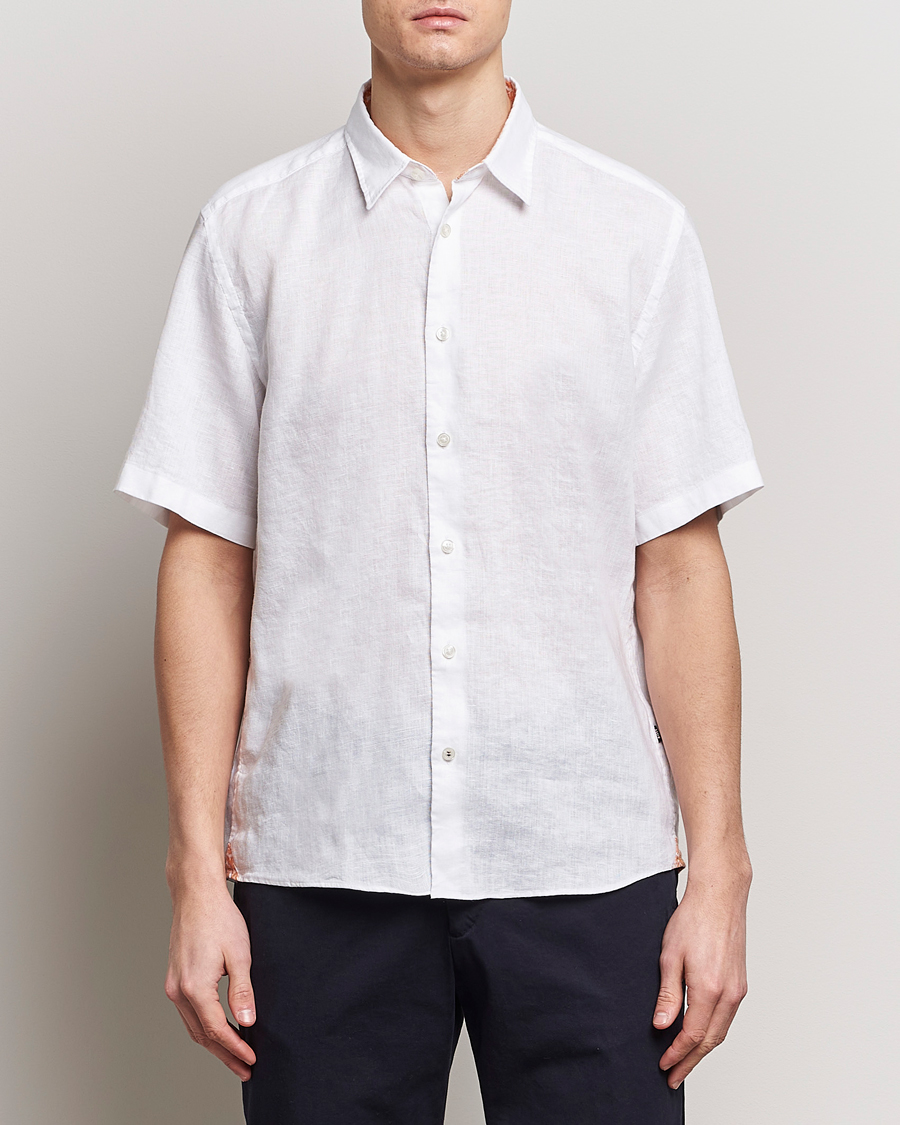 Men | Shirts | BOSS BLACK | Liam Short Sleeve Linen Shirt White