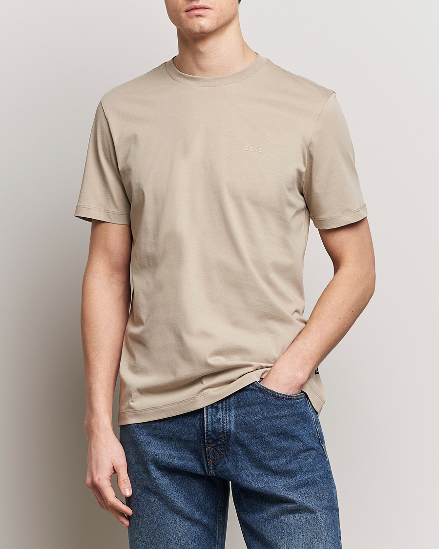 Men | T-Shirts | BOSS BLACK | Thompson Crew Neck T-Shirt Dark Beige