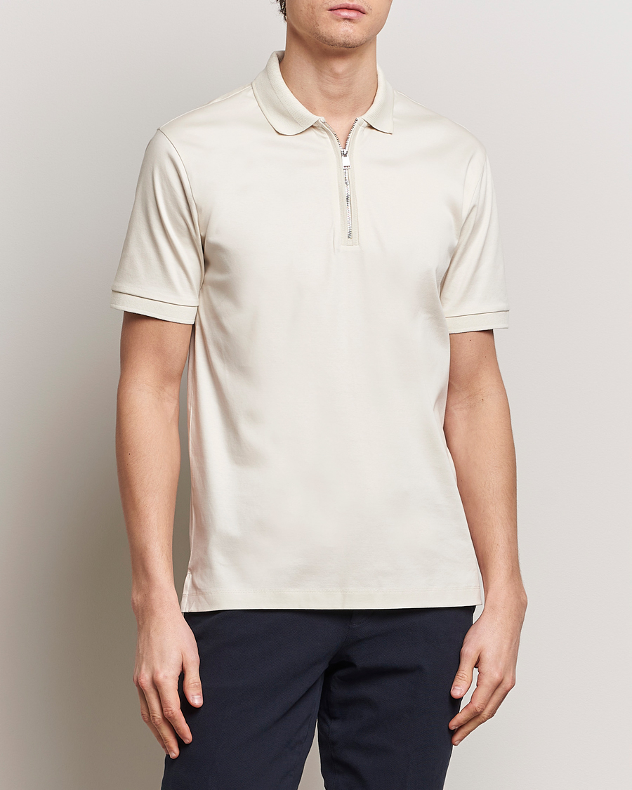 Men | Short Sleeve Polo Shirts | BOSS BLACK | Polston Half Zip Polo Open White