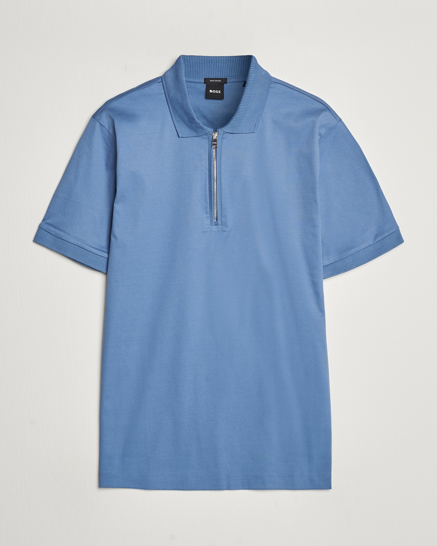 Men | Polo Shirts | BOSS BLACK | Polston Half Zip Polo Light Blue