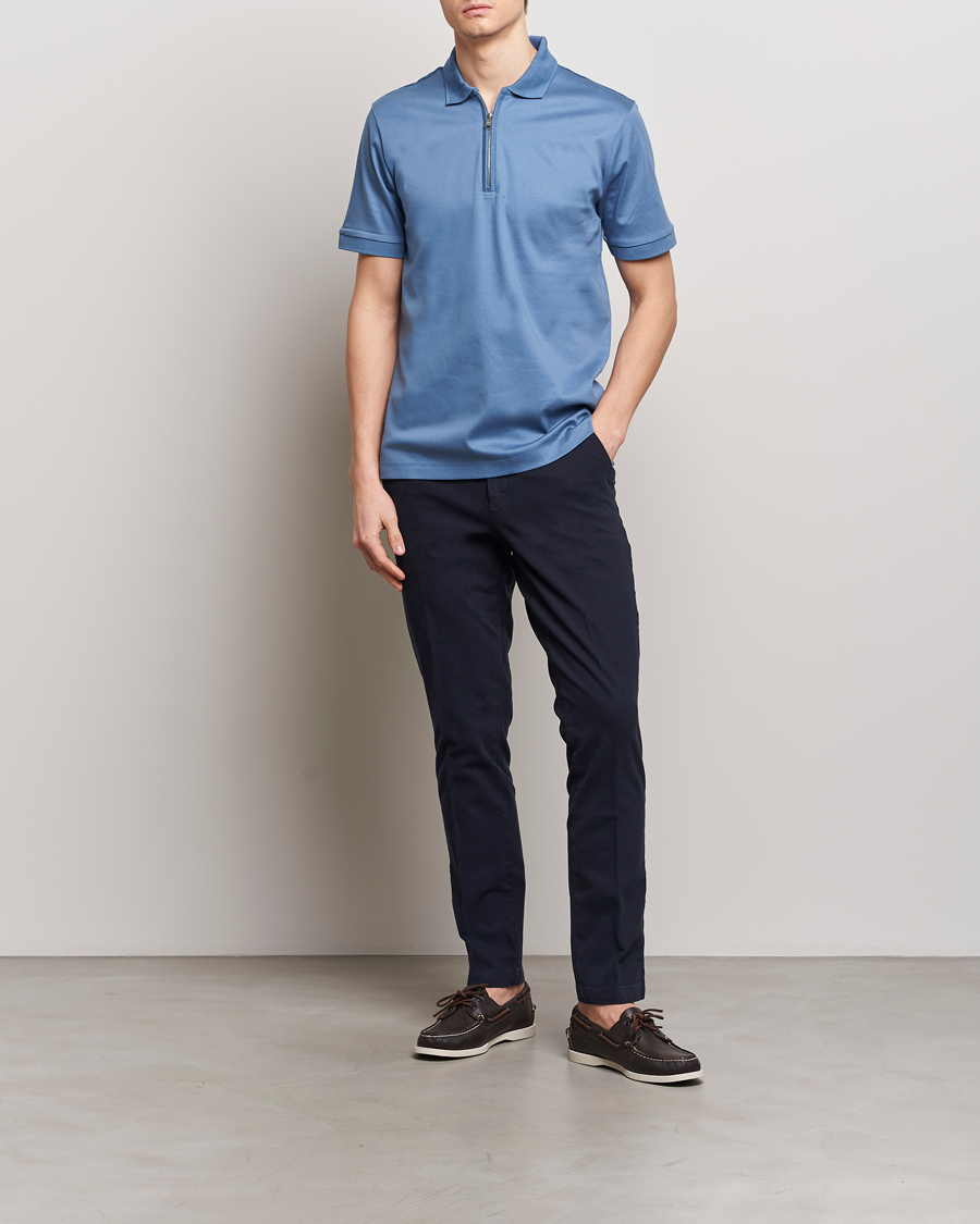 Men | Polo Shirts | BOSS BLACK | Polston Half Zip Polo Light Blue