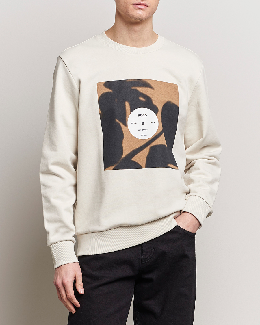 Men | Sweaters & Knitwear | BOSS BLACK | Soleri Logo Sweatshirt Open White