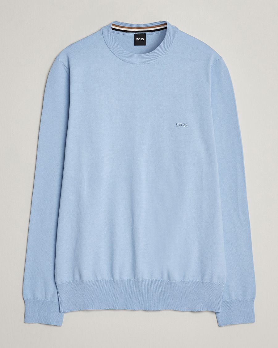 Men | Sweaters & Knitwear | BOSS BLACK | Pacas Crew Neck Pullover Light Blue