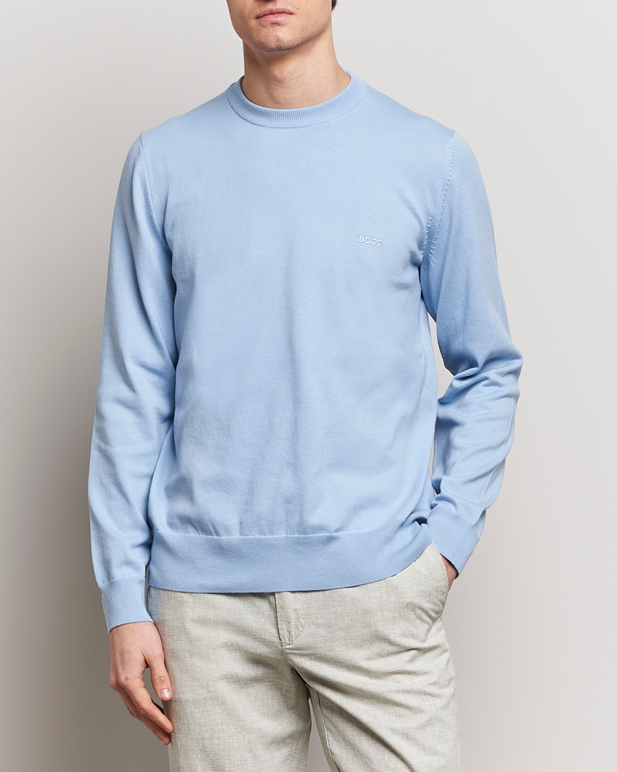 Men | Sweaters & Knitwear | BOSS BLACK | Pacas Crew Neck Pullover Light Blue