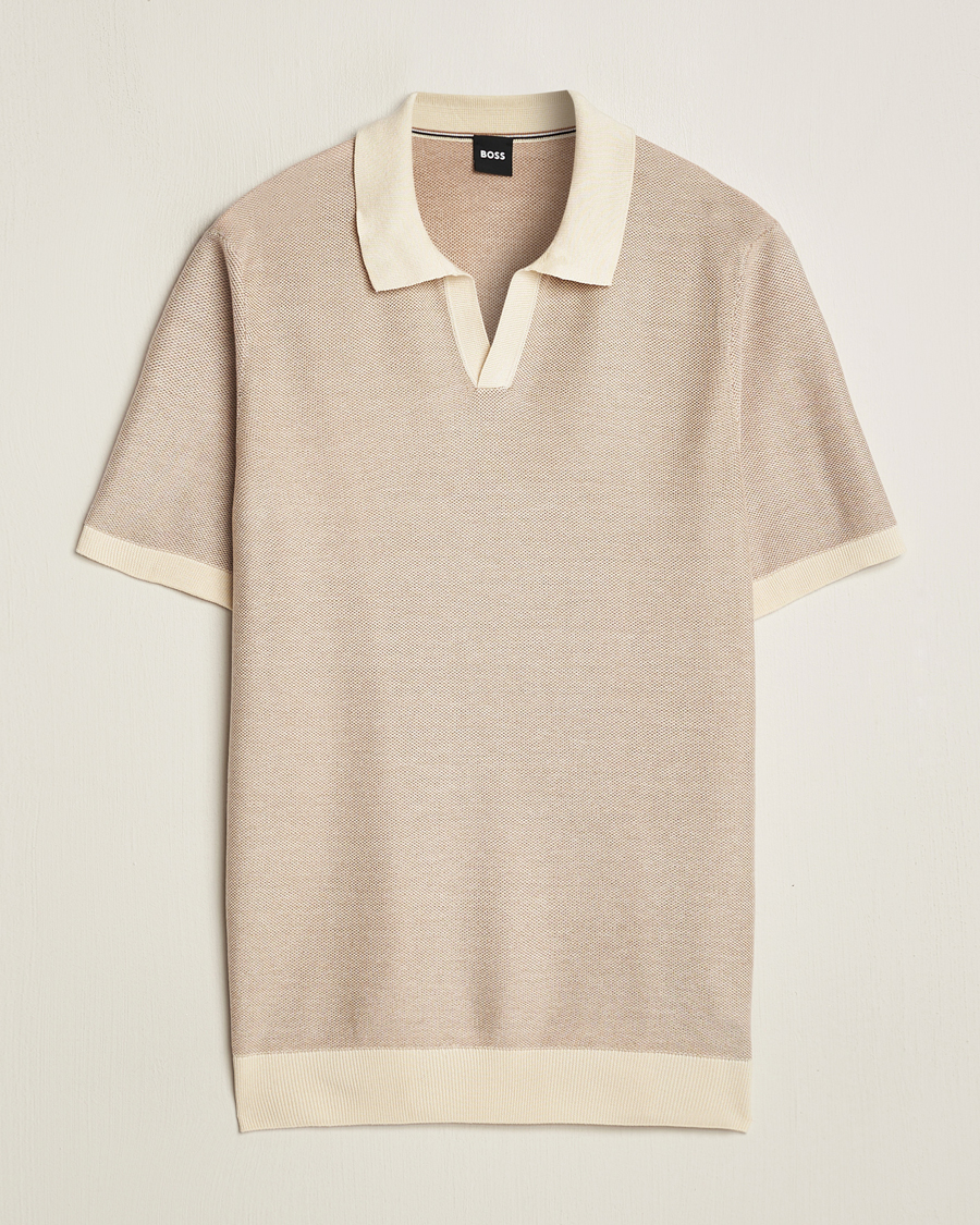 Men | Polo Shirts | BOSS BLACK | Tempio Open Collar Polo Open Beige