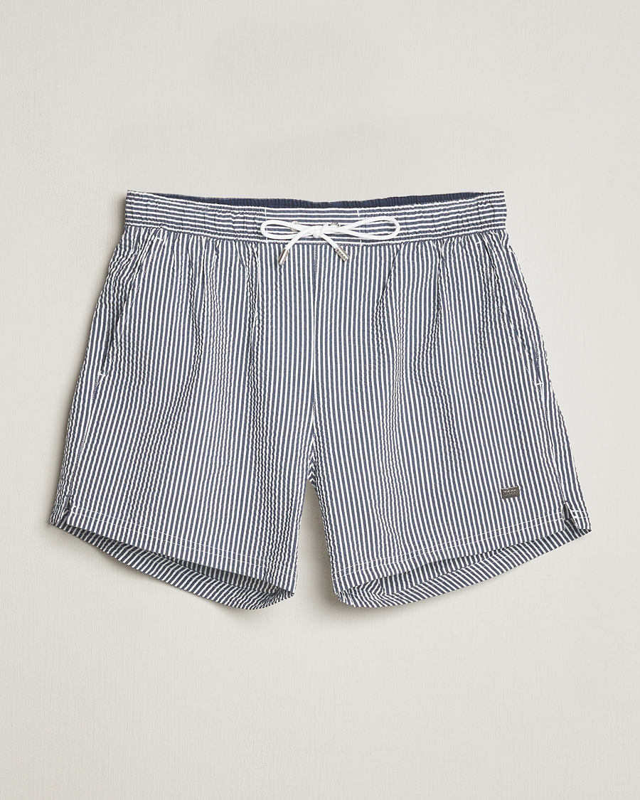 Men | Swimwear | BOSS BLACK | Velvetfish Seersucker Swimshorts Navy