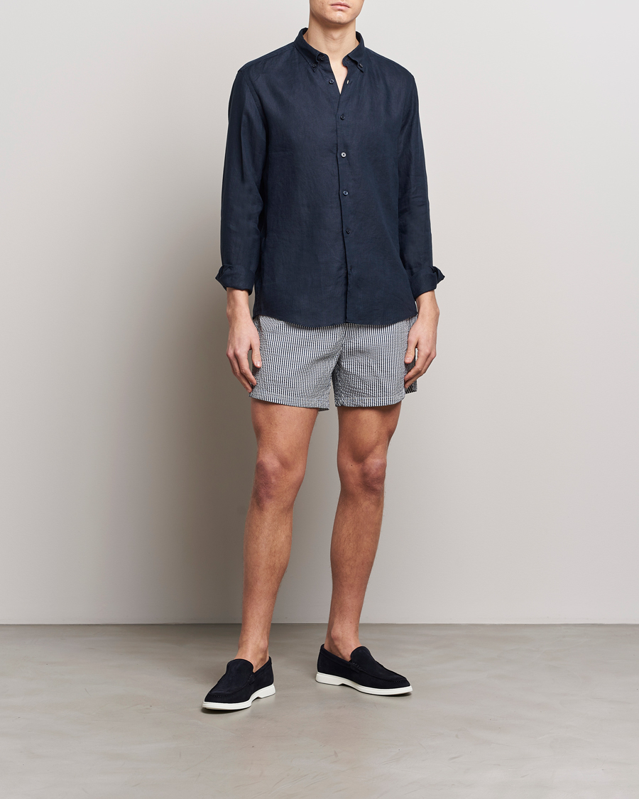 Men | Swimwear | BOSS BLACK | Velvetfish Seersucker Swimshorts Navy