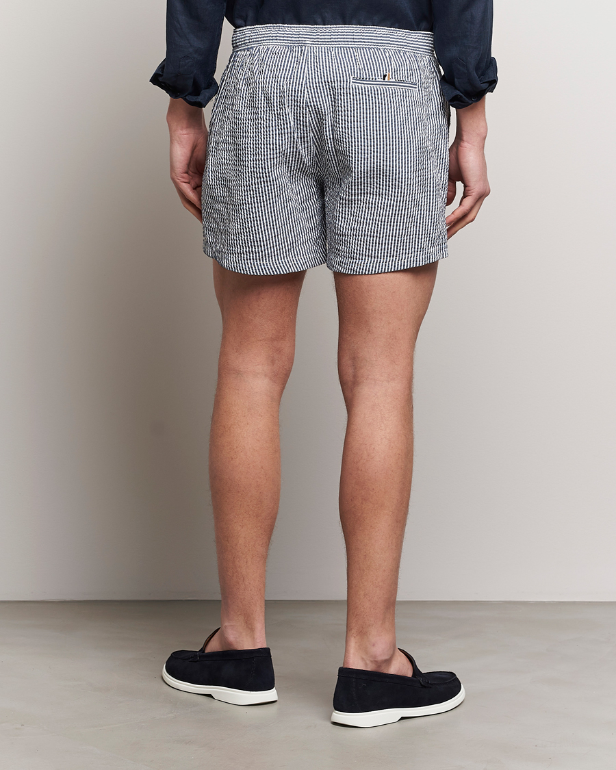 Men | Swimwear | BOSS BLACK | Velvetfish Seersucker Swimshorts Navy
