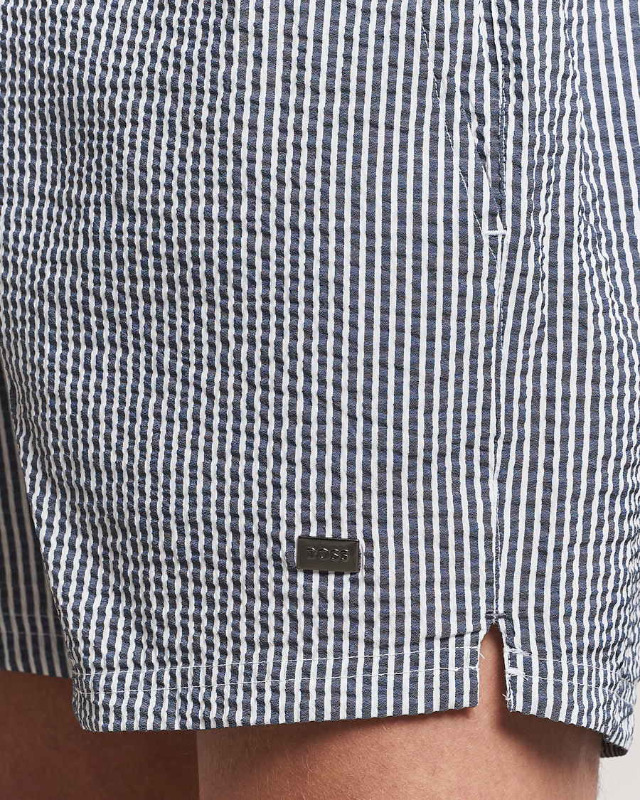 Men | Swimwear | BOSS BLACK | Velvetfish Seersucker Swimshorts Navy