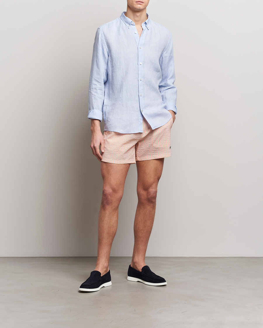 Men | Swimwear | BOSS BLACK | Velvetfish Seersucker Swimshorts Orange