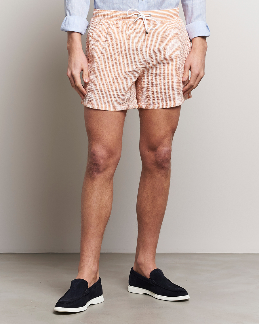 Men | Swimwear | BOSS BLACK | Velvetfish Seersucker Swimshorts Orange