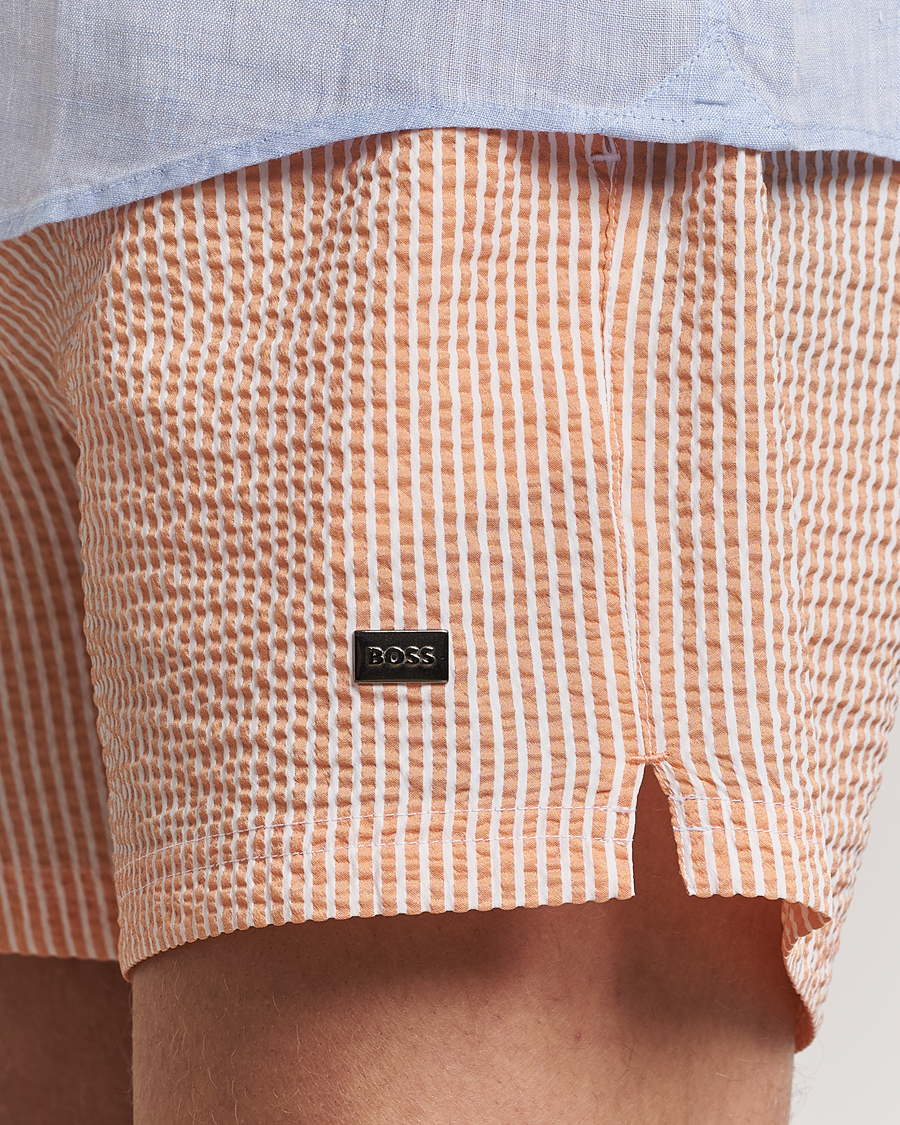 Men | Swimwear | BOSS BLACK | Velvetfish Seersucker Swimshorts Orange