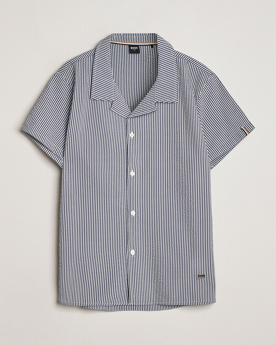 Men | Shirts | BOSS BLACK | Short Sleeve Open Collar Shirt Navy