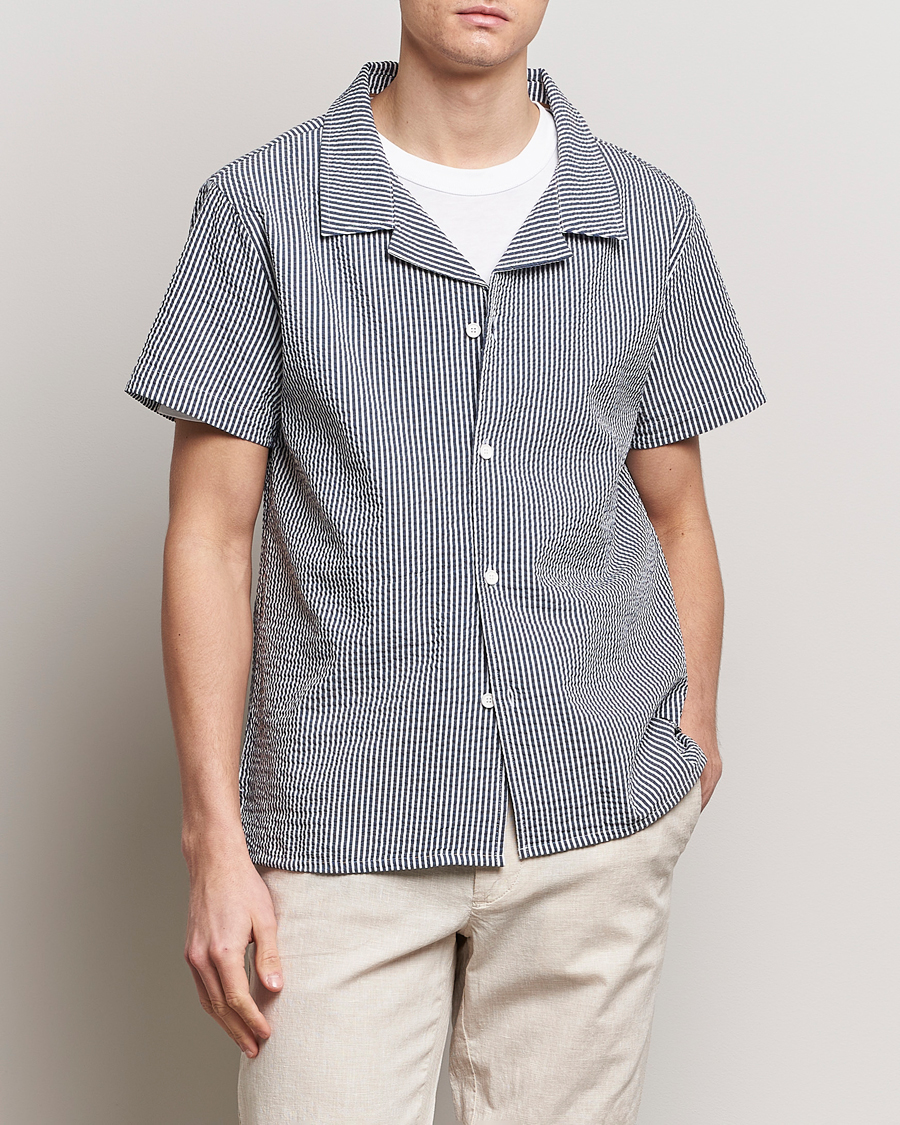 Men | Shirts | BOSS BLACK | Short Sleeve Open Collar Shirt Navy