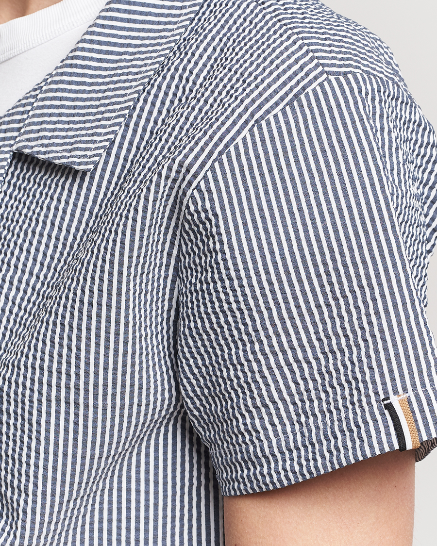 Men | Shirts | BOSS BLACK | Short Sleeve Open Collar Shirt Navy