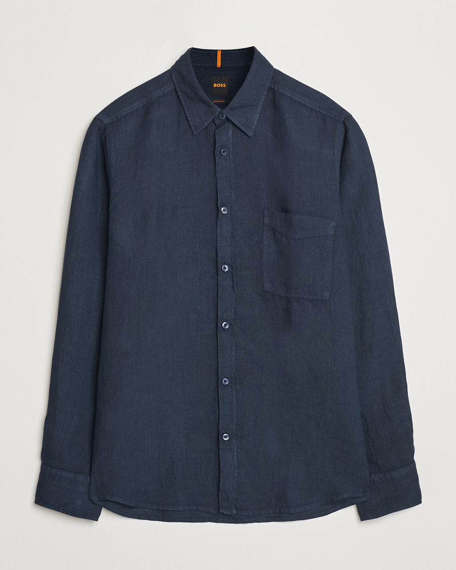 Men | Shirts | BOSS ORANGE | Relegant Linen Shirt Dark Blue