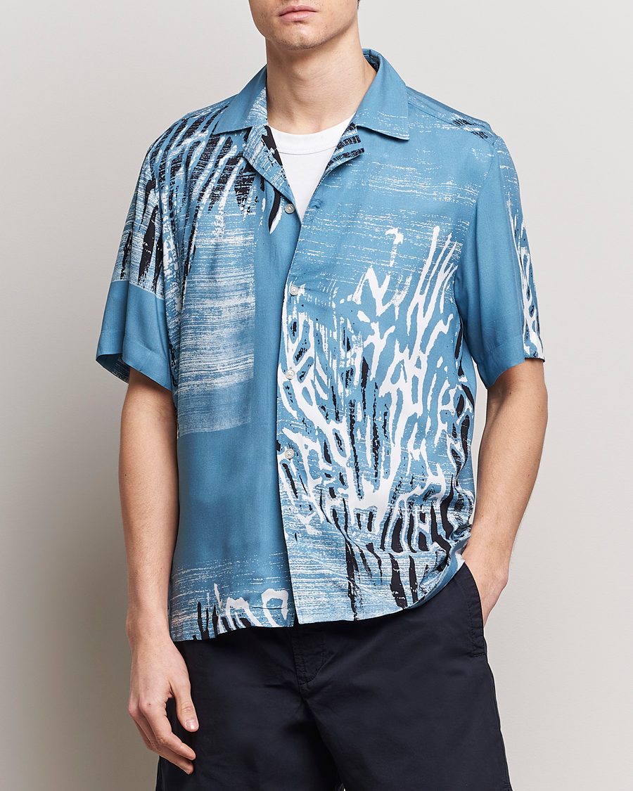 Men | Casual | BOSS ORANGE | Rayer Short Sleeve Printed Shirt Open Blue