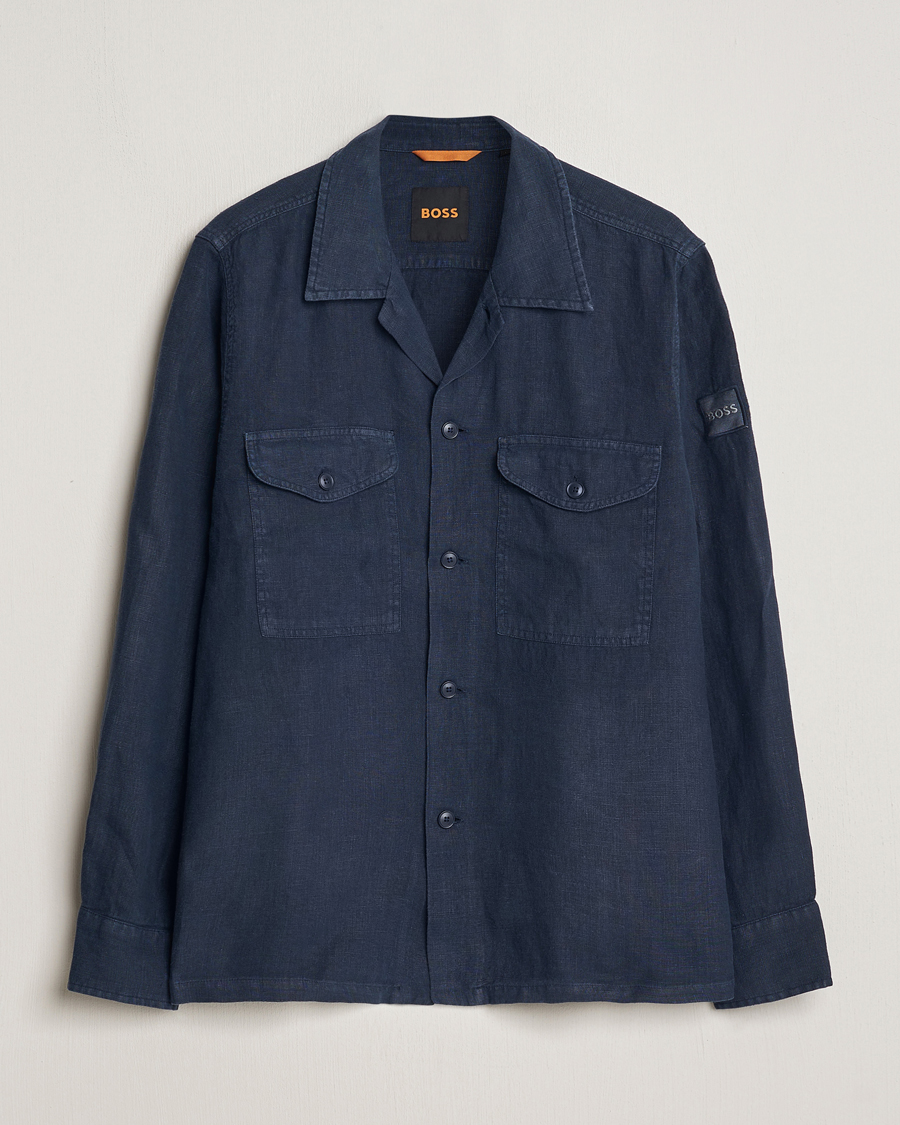 Men | Shirts | BOSS ORANGE | Lovel Linen Overshirt Dark Blue