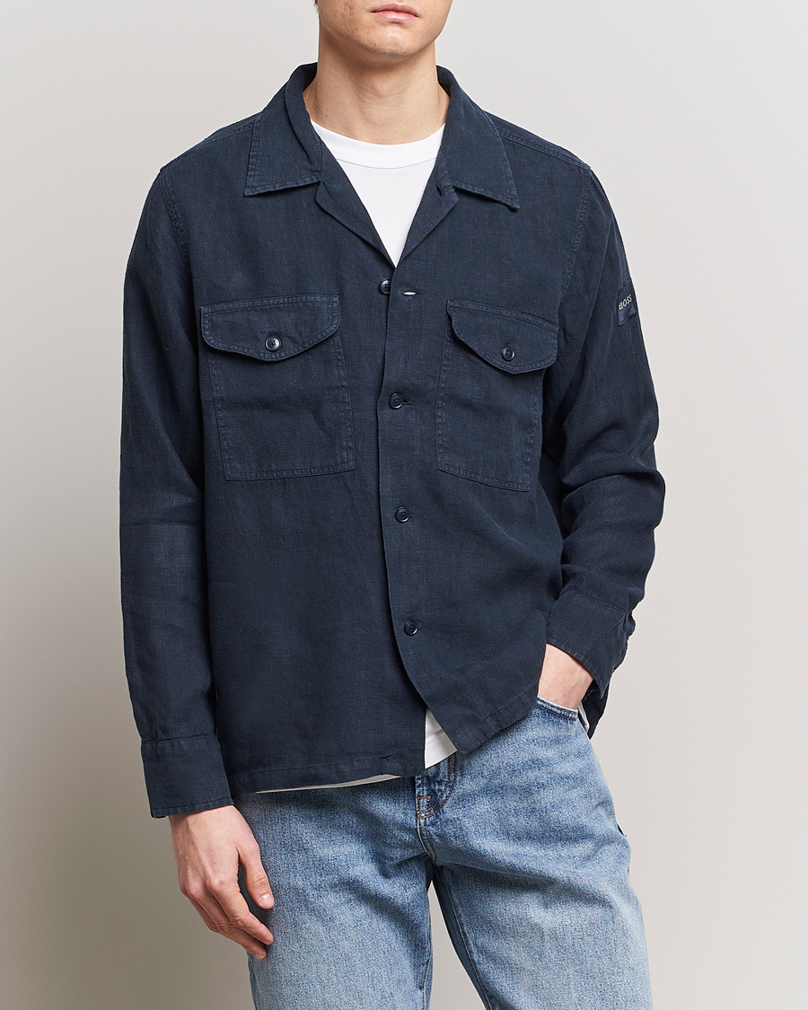 Men | Shirts | BOSS ORANGE | Lovel Linen Overshirt Dark Blue