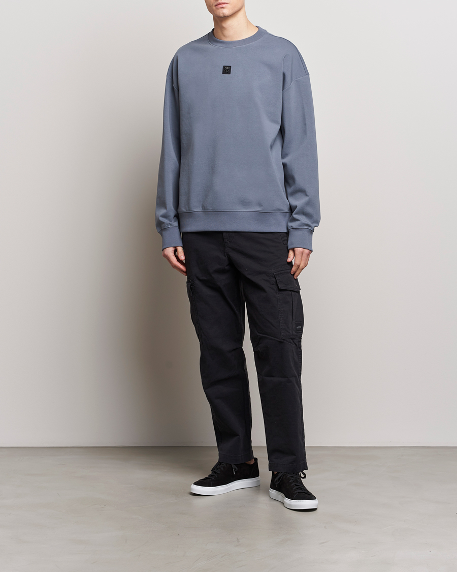 Men | Sweaters & Knitwear | HUGO | Dettil Logo Sweatshirt Open Blue