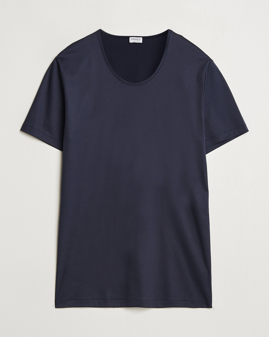 Men | T-Shirts | Zimmerli of Switzerland | Sea Island Cotton Crew Neck T-shirt Navy