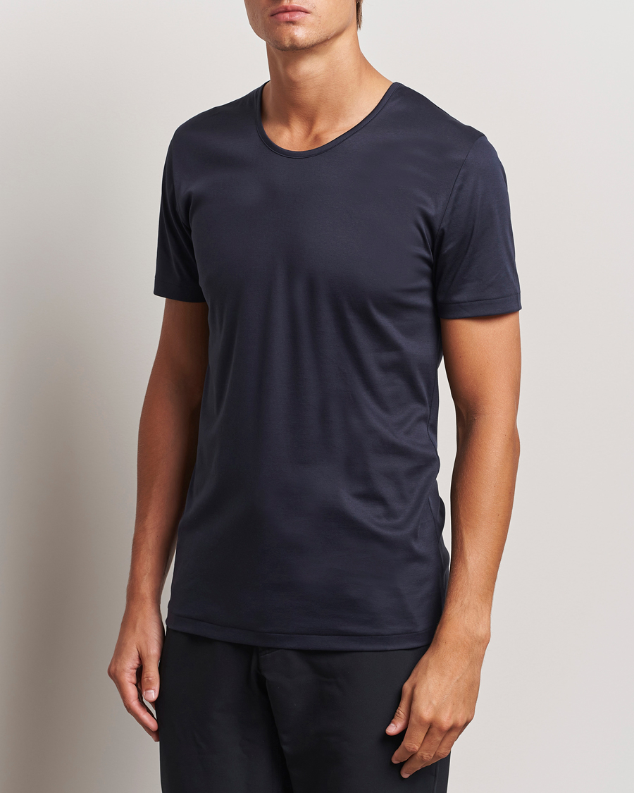Men | T-Shirts | Zimmerli of Switzerland | Sea Island Cotton Crew Neck T-shirt Navy