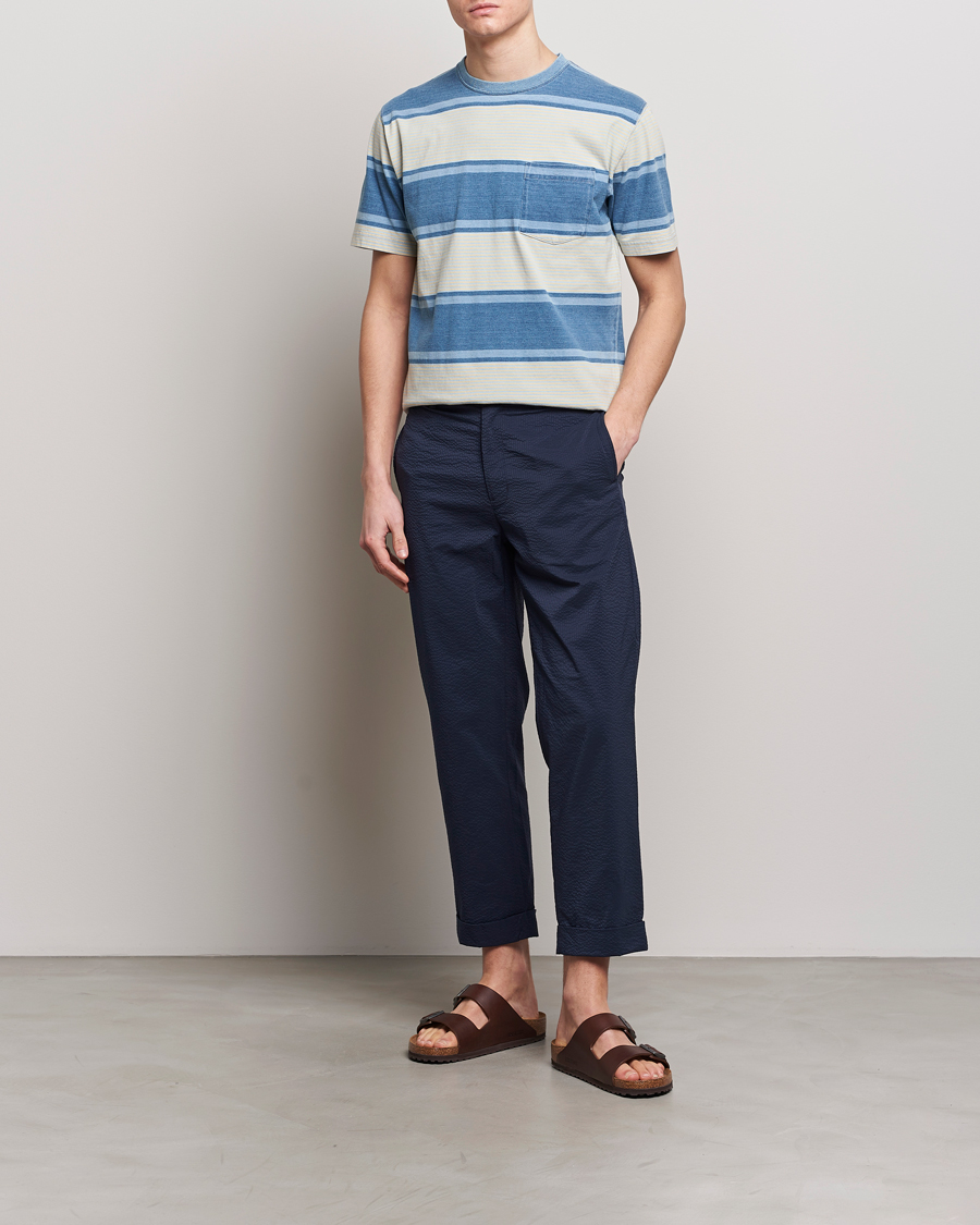 Men | T-Shirts | BEAMS PLUS | Indigo Dyed Striped T-Shirt Sax Blue