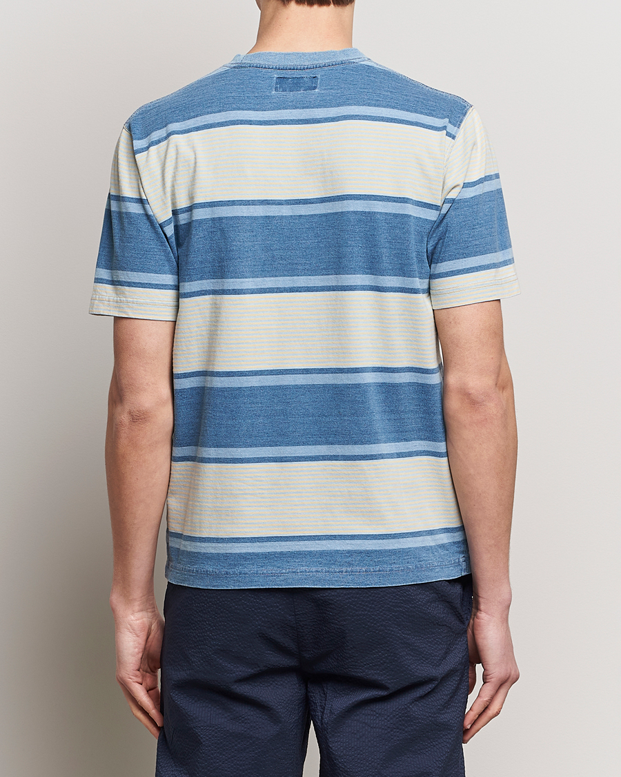 Men | T-Shirts | BEAMS PLUS | Indigo Dyed Striped T-Shirt Sax Blue
