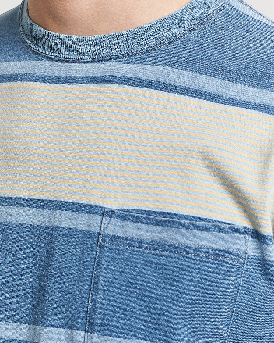 Men | T-Shirts | BEAMS PLUS | Indigo Dyed Striped T-Shirt Sax Blue