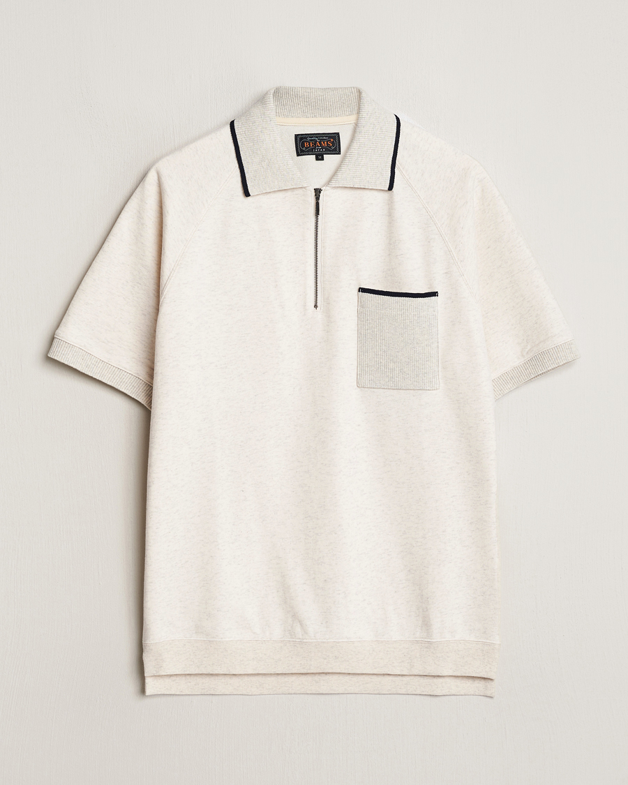 BEAMS PLUS Half Zip Light Fleece Polo Oatmeal at CareOfCarl.com