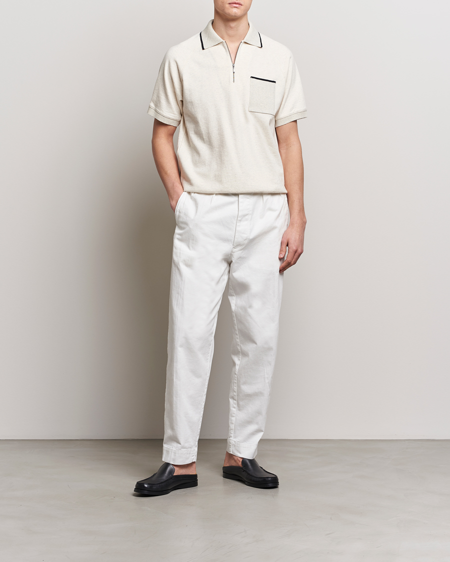 Men | Polo Shirts | BEAMS PLUS | Half Zip Light Fleece Polo Oatmeal