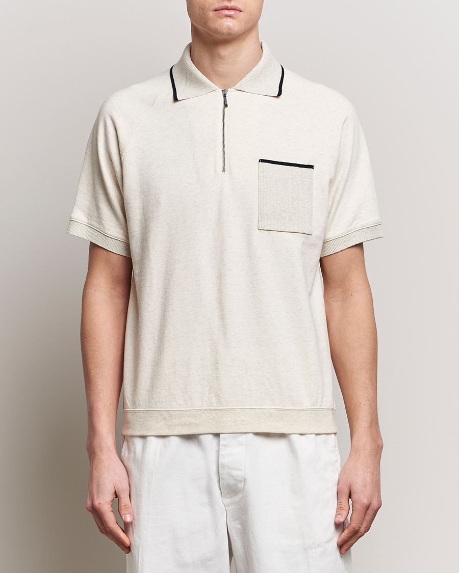 Men | Short Sleeve Polo Shirts | BEAMS PLUS | Half Zip Light Fleece Polo Oatmeal