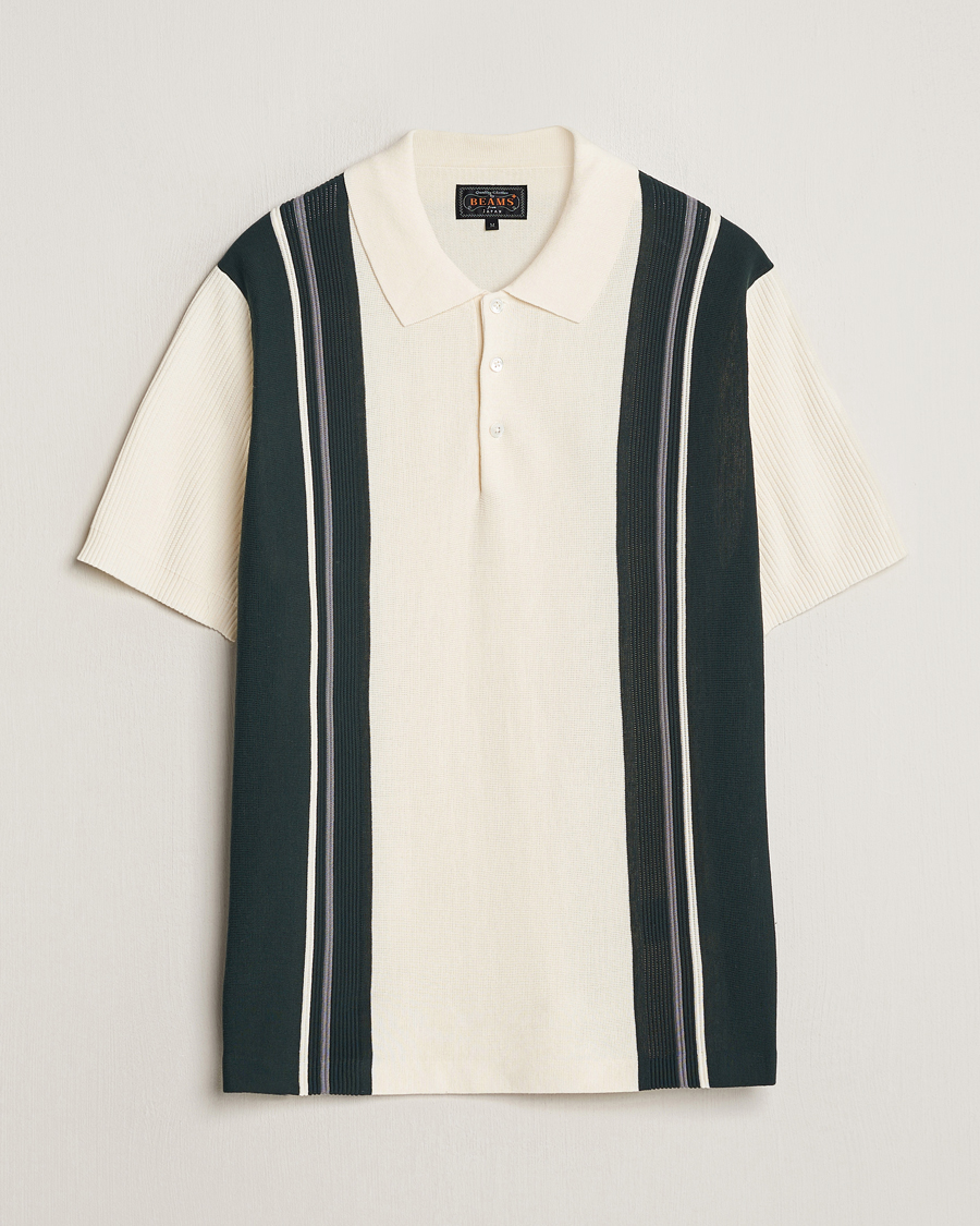 Men | Polo Shirts | BEAMS PLUS | Knit Stripe Short Sleeve Polo White/Green